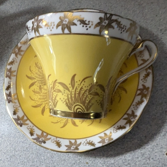 Yellow Royal Stafford cup saucer pink rosebud - Picture 2 of 3